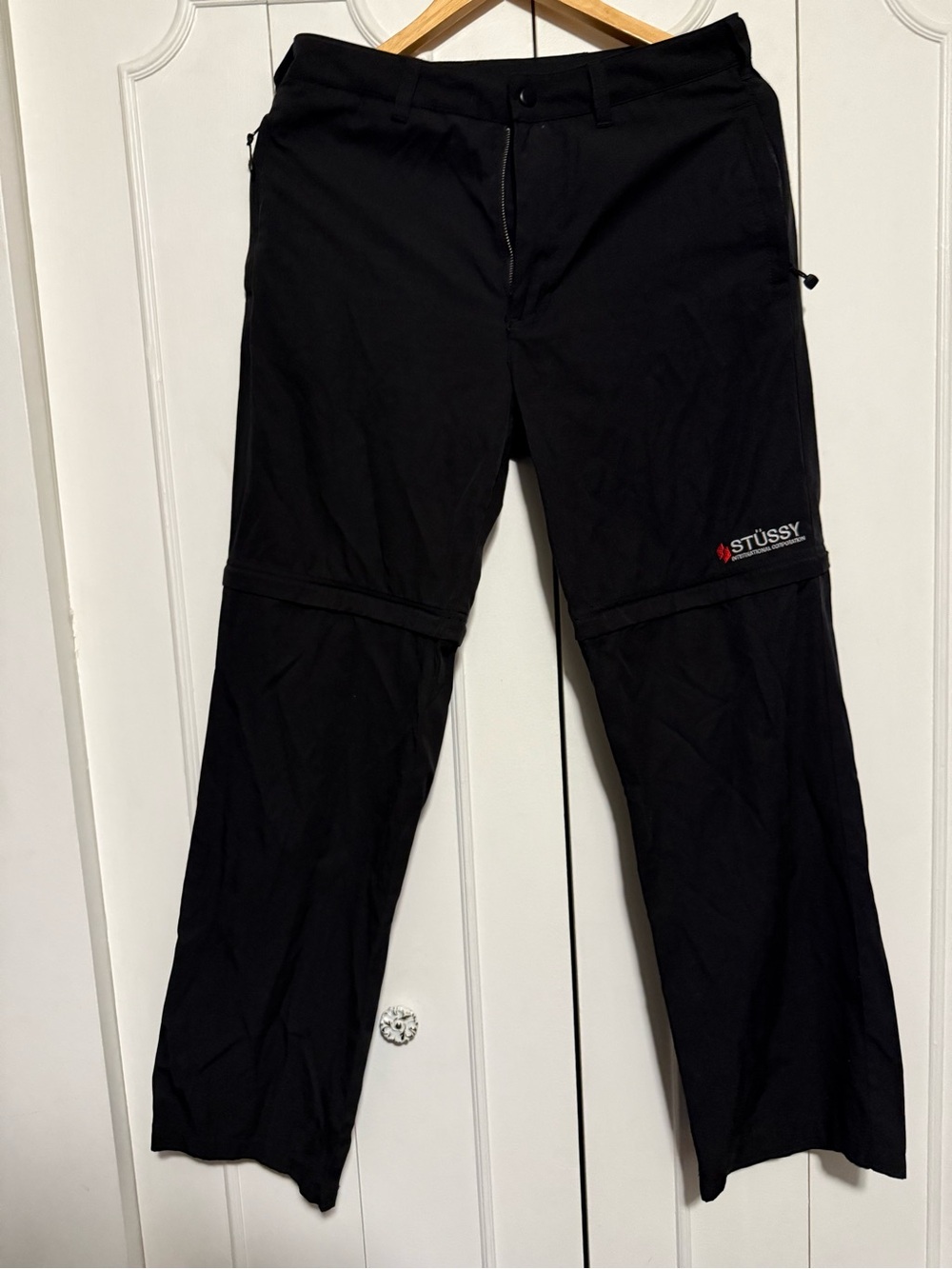 Stussy Black Men’s Cargo Zip-Off Pants with Red Logo